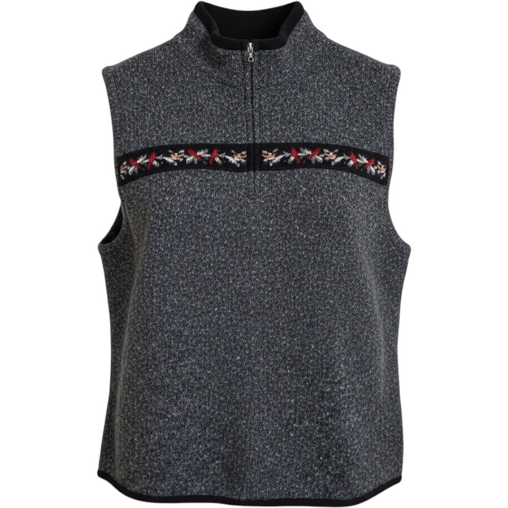 Woolrich Womens Large Charcoal Heather Cardinal Embroidered Full Zip Knit Vest